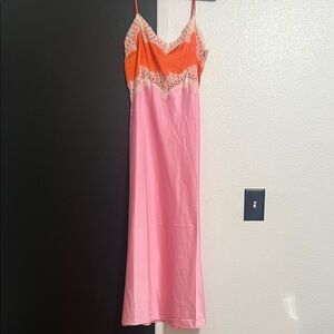 12th Tribe Pink and Orange Lace-Trim Slip Dress